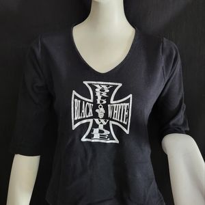 Vintage Harley Davidson Womens Black & White Worldwide Shirt Medium 100% Cotton